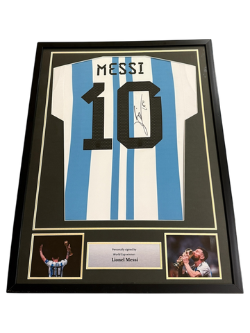 Lionel Messi 2022 Argentina Signed Jersey – Authentic | COA Included                                             (Framed)